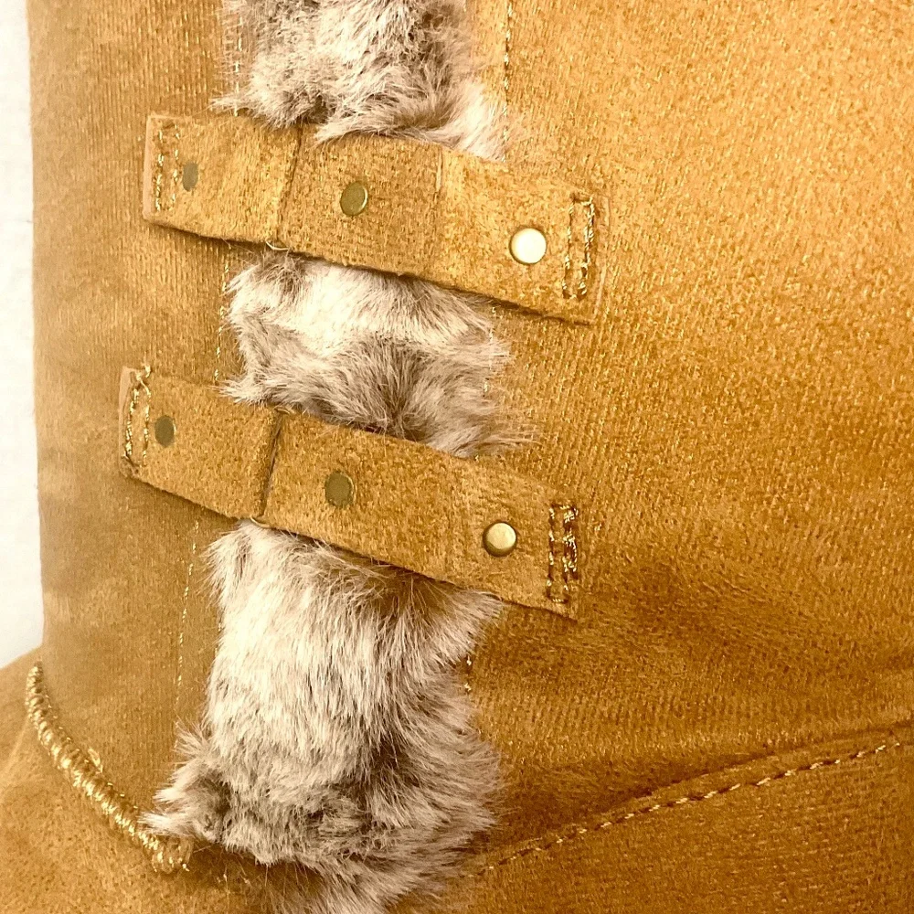 HStylish Brown Slip On Calf High Fur-Lined Waterproof Winter Snow Boot Sz 9 - Picture 9 of 16
